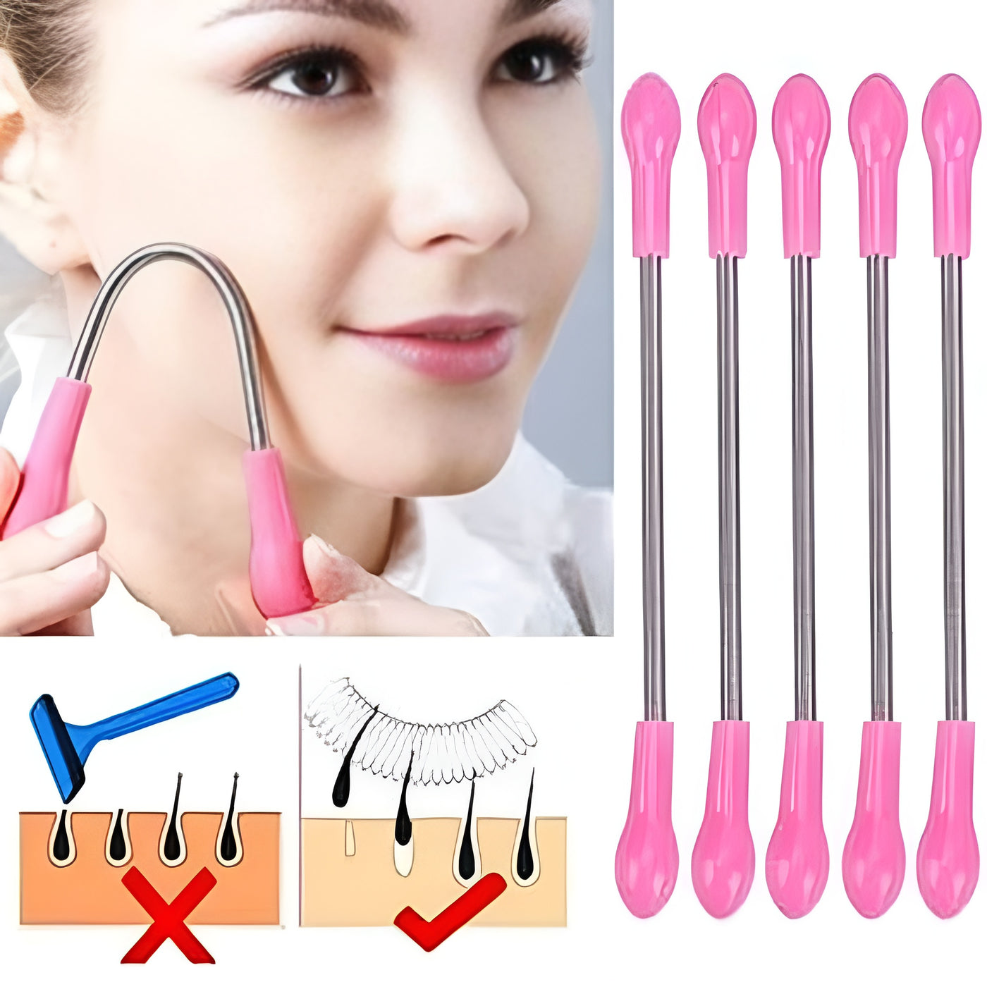 Painless Face Hair Removal Spring Stick – Metal Multipurpose Tool for Quick, Easy & Effective Facial Hair Removal